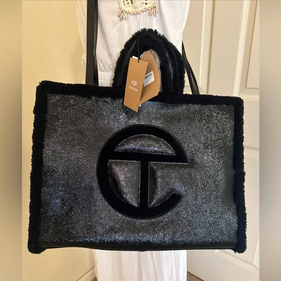 NWT Telfar & UGG Real Sheep Fur Black Large Shearling Shopping Bag - Picture 1 of 11
